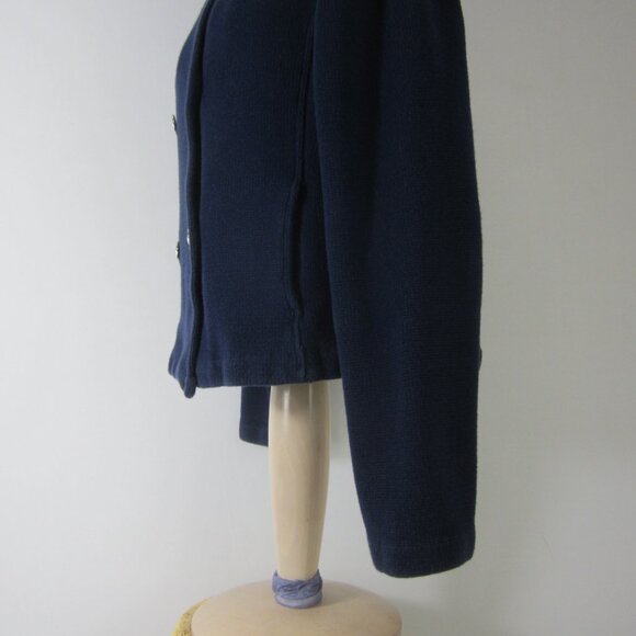 Vtg Ralph Lauren Womens PL Petite L Navy Blue Cotton Cardigan Jacket Nautical - Picture 7 of 7